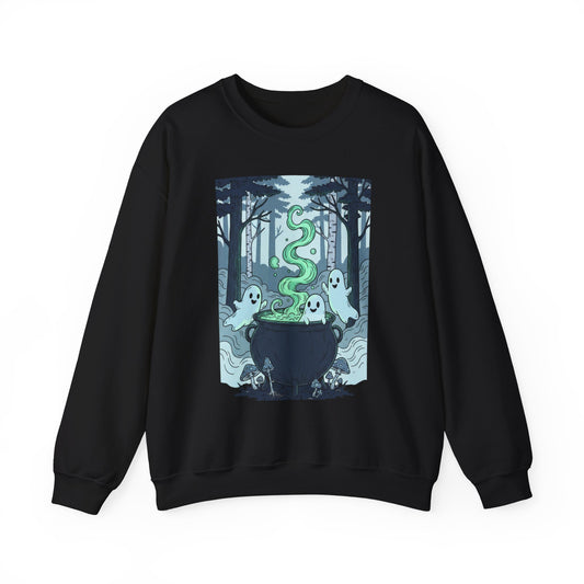 Ghostly Cauldron Sweatshirt — Cute Haunted Forest Halloween Crewneck