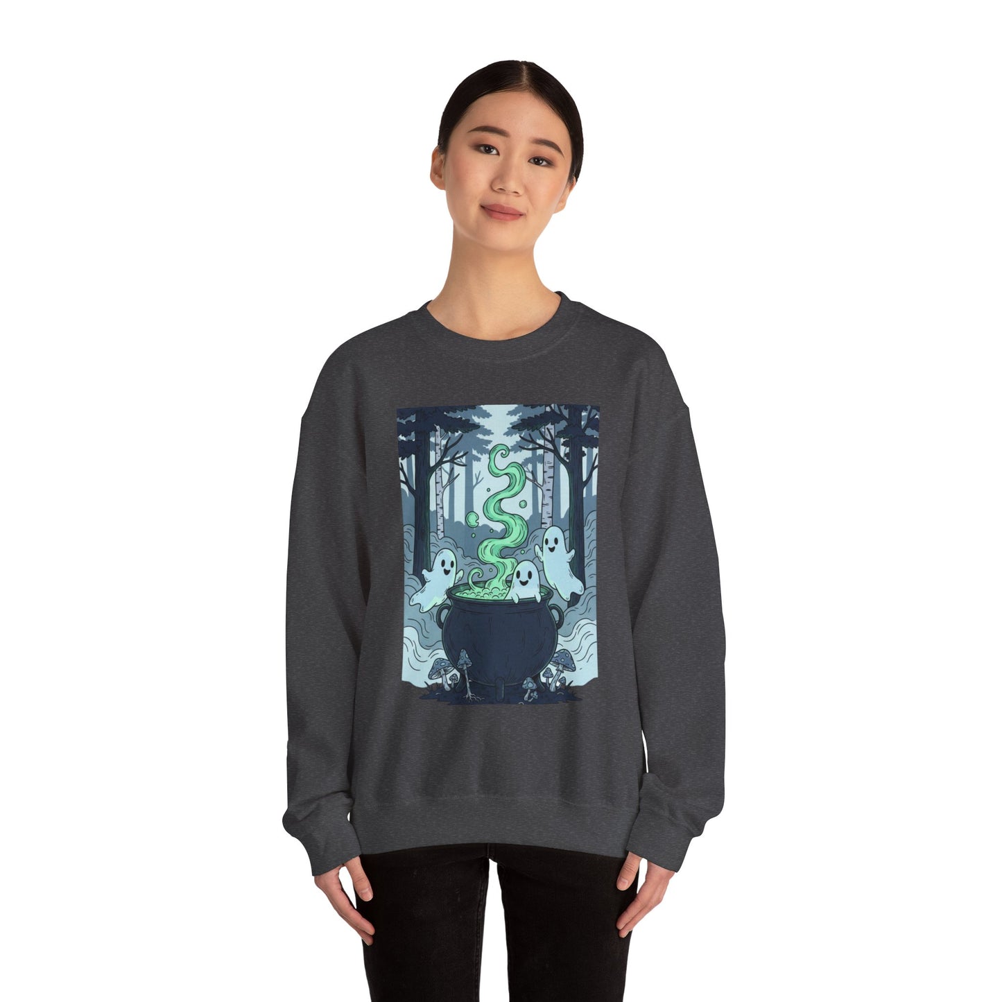 Ghostly Cauldron Sweatshirt — Cute Haunted Forest Halloween Crewneck