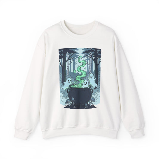 Ghostly Cauldron Sweatshirt — Cute Haunted Forest Halloween Crewneck